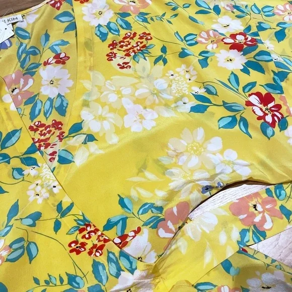 NWT Anthropologie Yumi Kim 100% Silk Floral Yellow Wrap Blouse Small​​​ - Picture 5 of 11